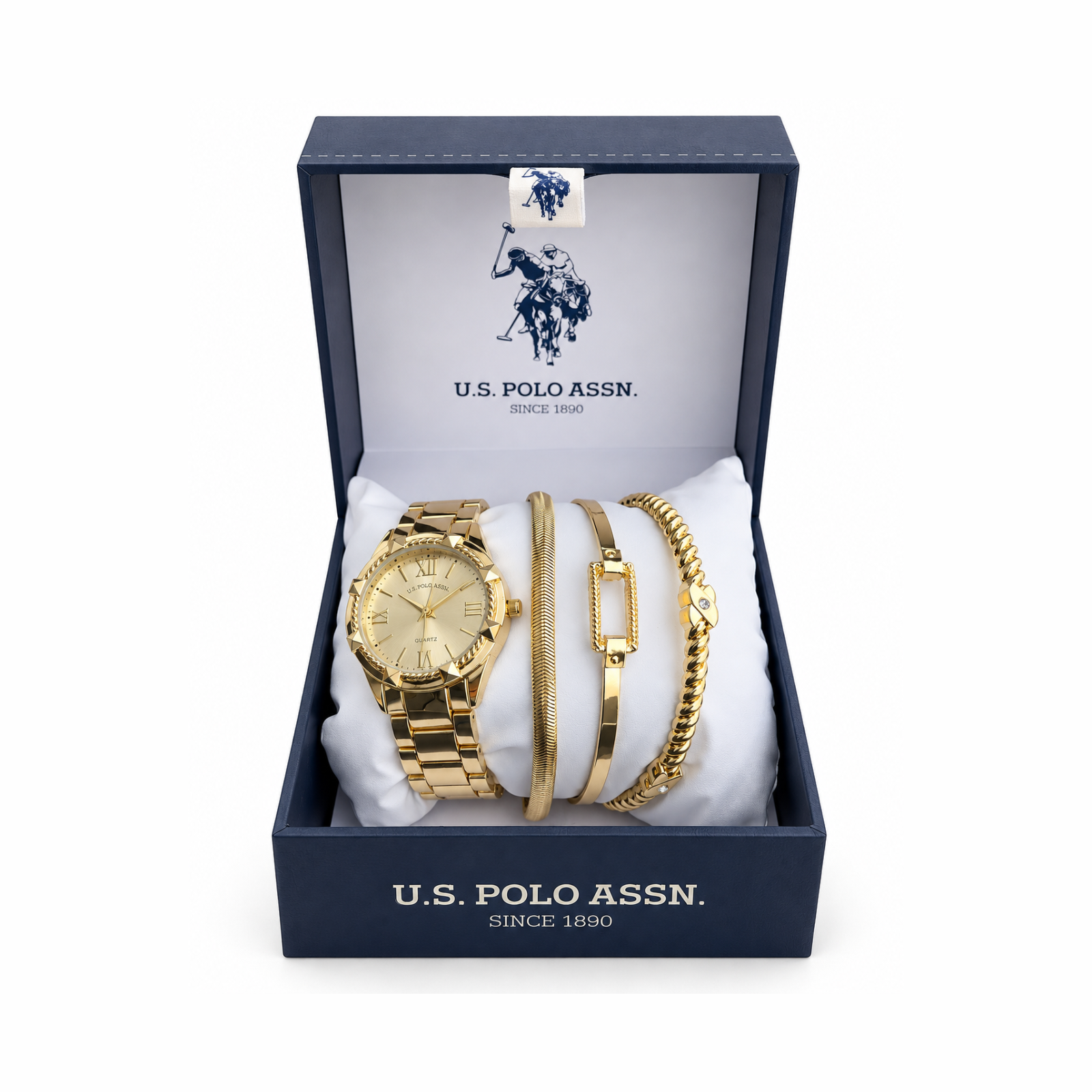 Women's U.S. Polo Assn. Gold Watch Set USC6202 3