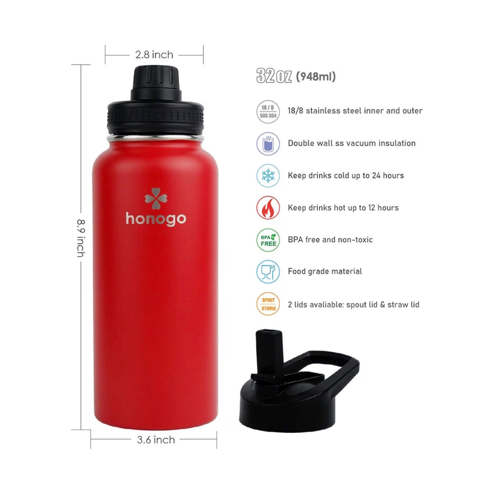 Honogo 32 oz Insulated Water Bottle 2