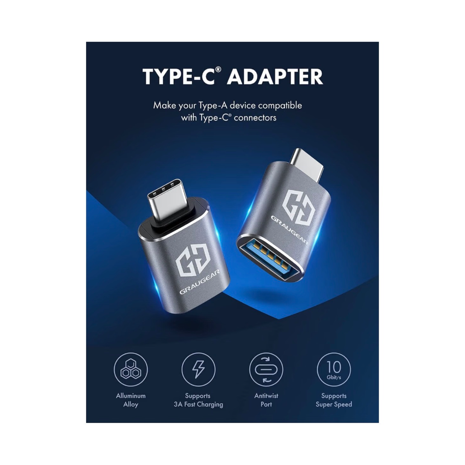 Graugear USB To USB-C Adapter Pack Of 2 2