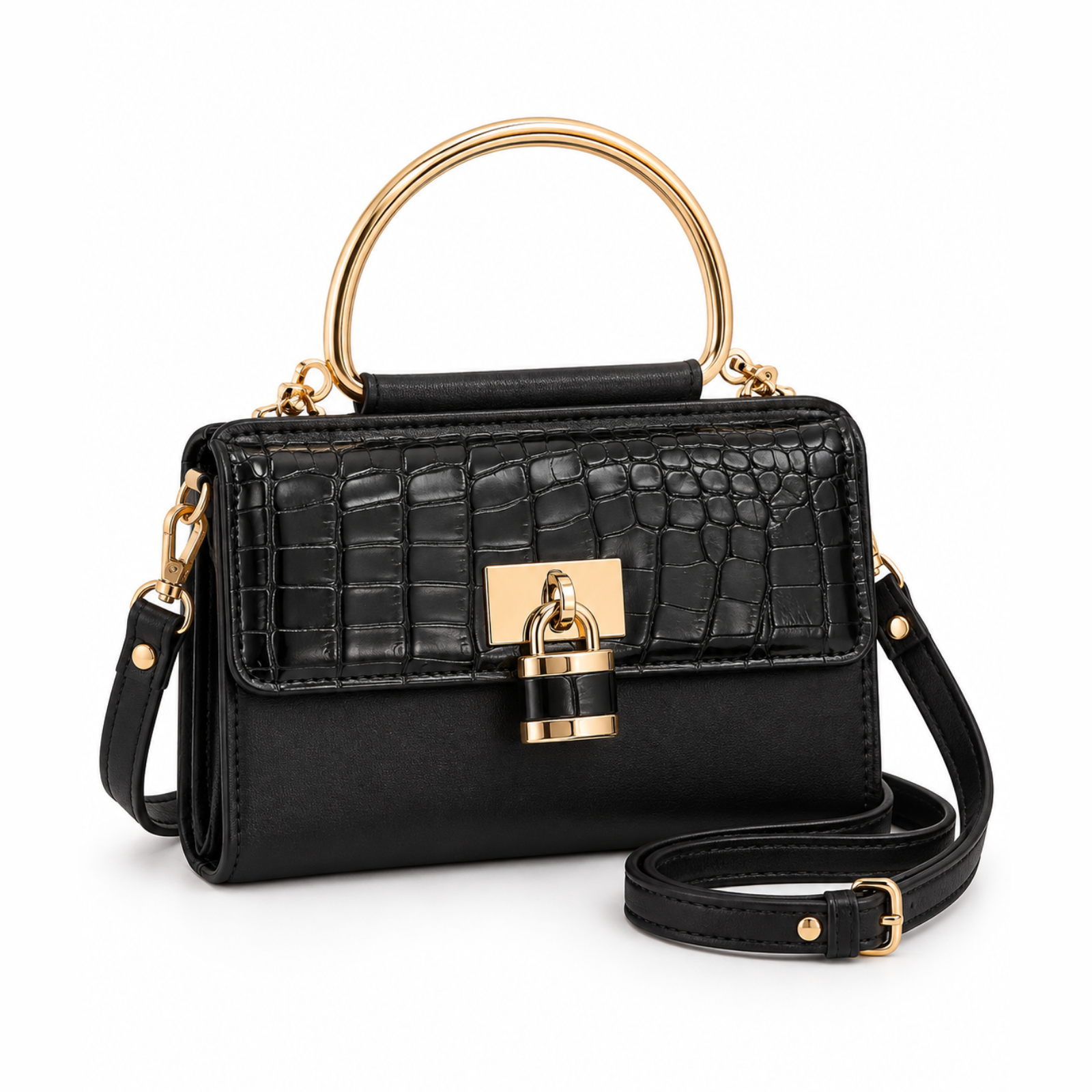 Crocodile-Patterned Crossbody Handbag